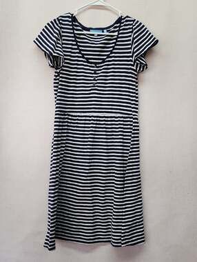Draper James Black and White Striped Short Sleeve Dress